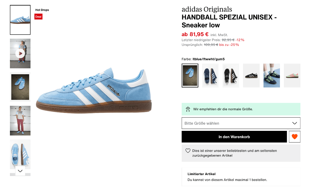 Screenshot von Zalando als Beispiel fuer Anker-Effekt in der Marketing-Psychologie 