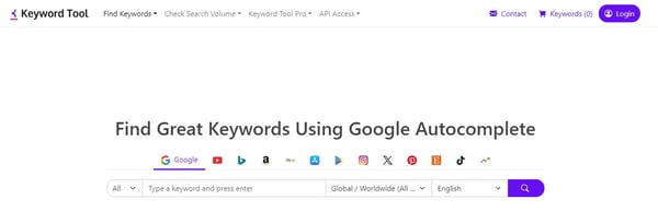 Das Marketing-Tool keywordtool.io können Sie nutzen, um Keywords für Google zu recherchieren.