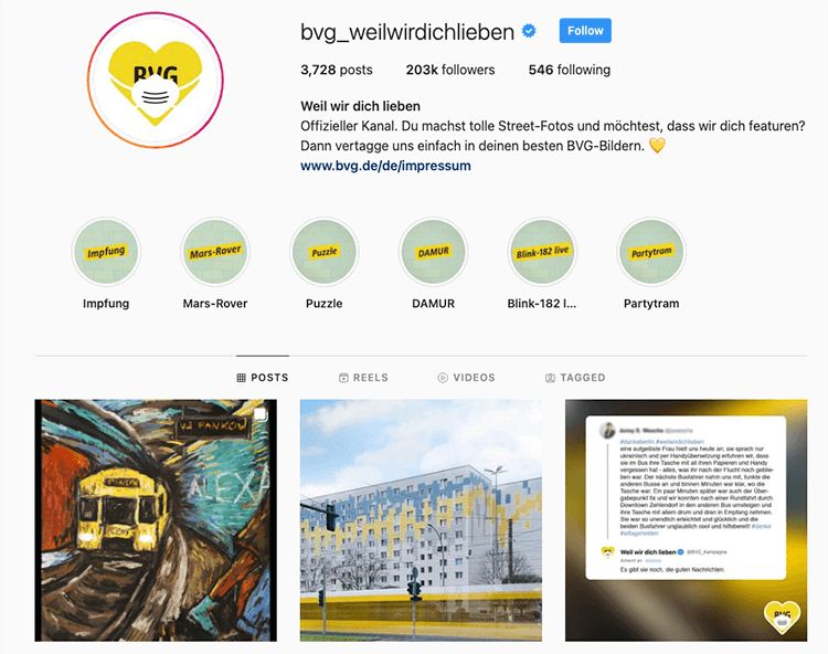 Marketingstrategie der BVG auf Instagram