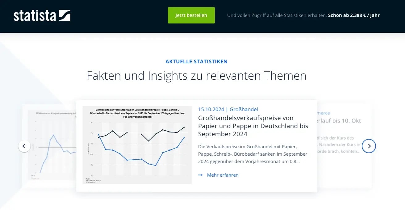 Screenshot Marktforschungstool Statista