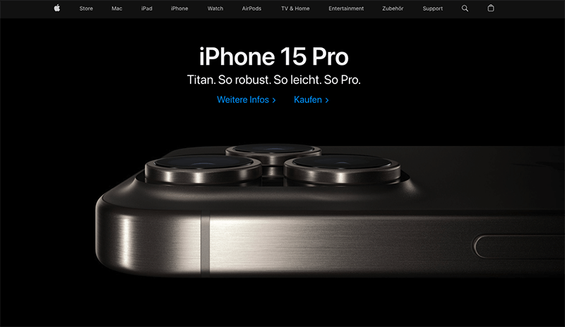 Beispiel für minimalistisches Website Apple