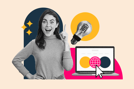 Frau hat einen Aha-Moment wegen minimalitischer Website