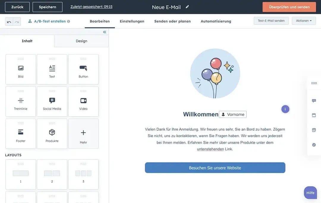 Personalisierte Newsletter erstellen in HubSopt