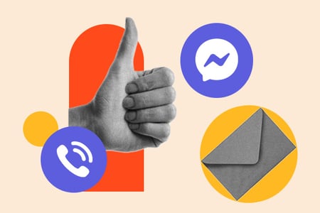 Telefon, Brief, Hand und Messenger-Icon symbolisieren Omnichannel