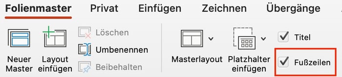 PowerPoint-Folienmaster Fusszeilen bearbeiten Menü