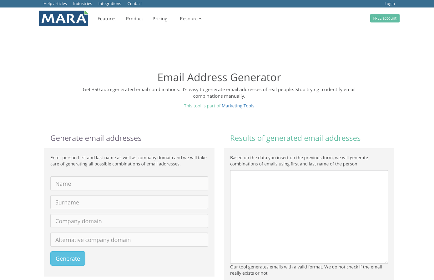 Screenshot Generator für E-Mail-Adresse GetMara