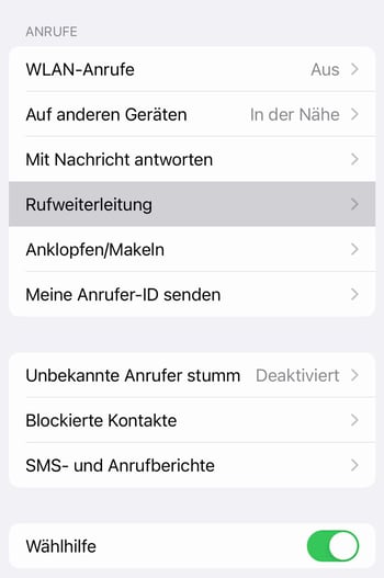 Option Rufweiterleitung in Einstellungen iPhone