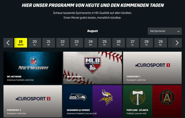 Übersicht auf der DAZn Webseite schoene-webseiten-dazn-programmübersicht