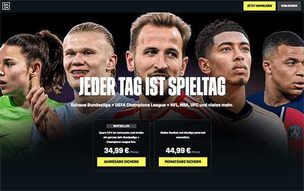 Beispiel für eine schöne Webseite: DAZN schoene-webseiten-dazn-hauptseite