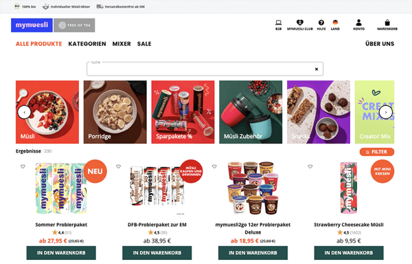 Hauptteil der Mymuesli Webseite schoene-webseiten-mymuesli-beispiel-hauptseite