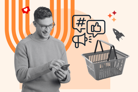 Mann kauft Produkte über Social Media mit Handy