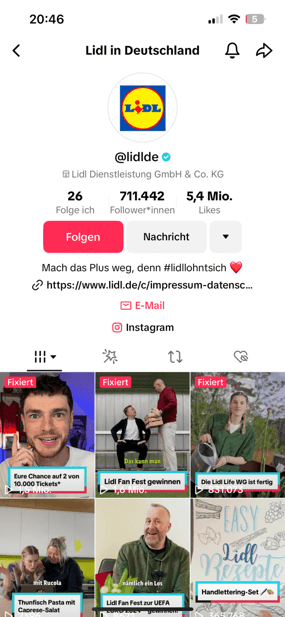 Screenshot der Lidl TikTok Seite
