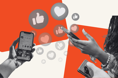 Personen beschäftigen sich mit den Social-Media-Trends 2025 am Smartphone