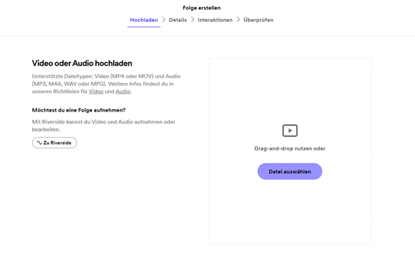 Screenshot Spotify Podcast erstellen: Dateien hochladen