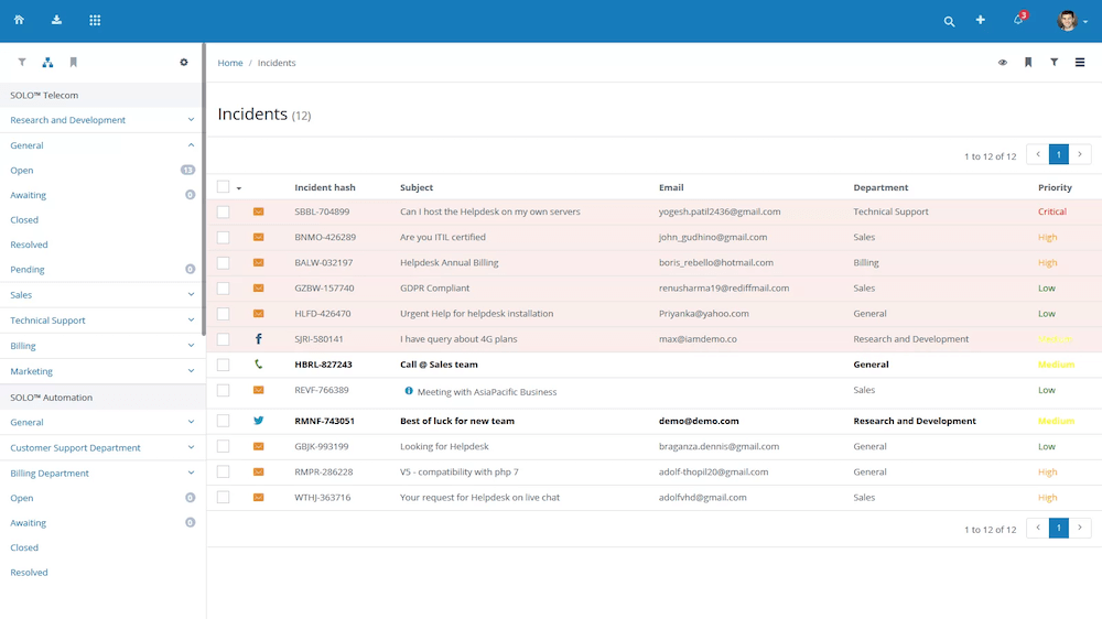 Screenshot aus dem Ticketsystem von Vision Helpdesk.