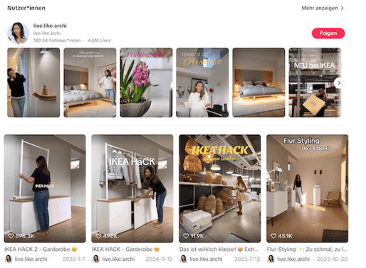 Screenshot des TikTok-Kanals Live Like Archi