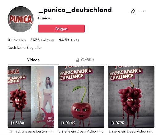 TikTok-Werbung Beispiel Punica