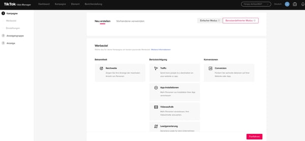 TikTok-Werbung: Neue Kampagne erstellen