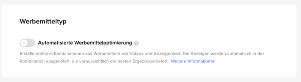 TikTok-Werbung: Werbemittel-Auswahl Ansicht