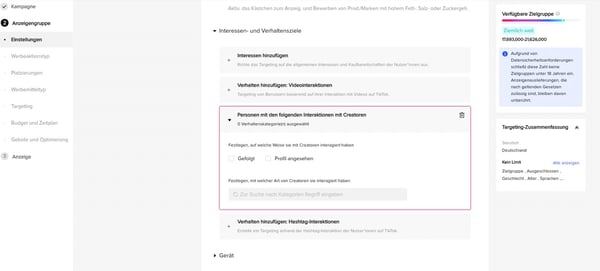 TikTok-Werbung: Targeting Ansicht