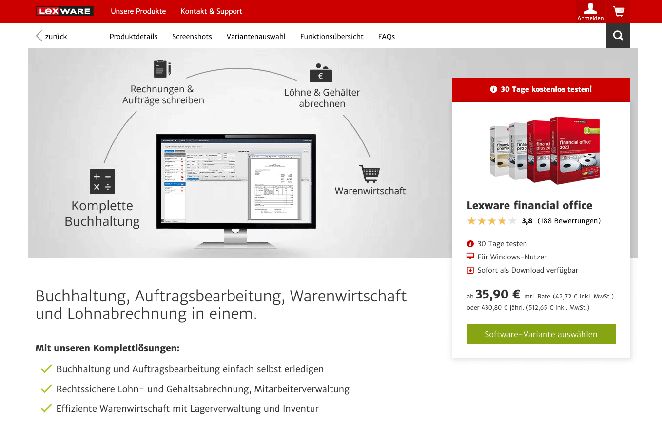 Screenshot Unternehmenssoftware Lexware