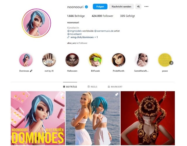 Screenshot von Noonoouris Instagram Profil