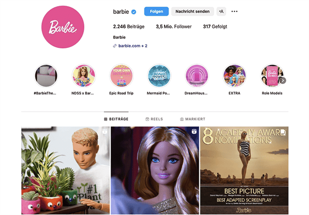 Screenshot von Barbies Instagram Profil