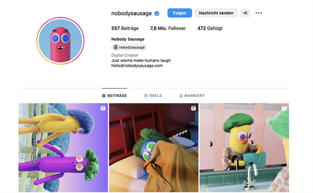 Screenshot von Nobodysausage Instagram Profil