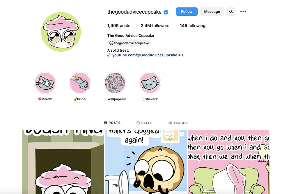 Screenshot von The Good Advice Cupcake Instagram Profil