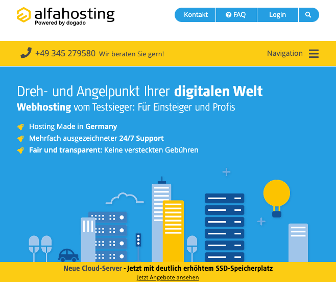 Screenshot Website Webhosting-Anbieter alfahosting