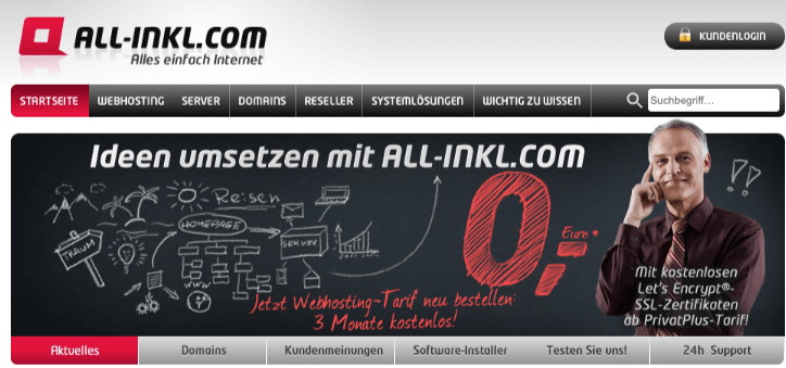 Screenshot Website Webhosting-Anbieter all-inkl