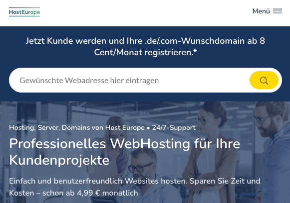 Screenshot Website Webhosting-Anbieter Hosteurope