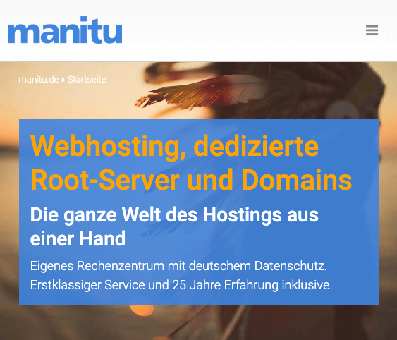 Screenshot Website Webhosting-Anbieter Manitu