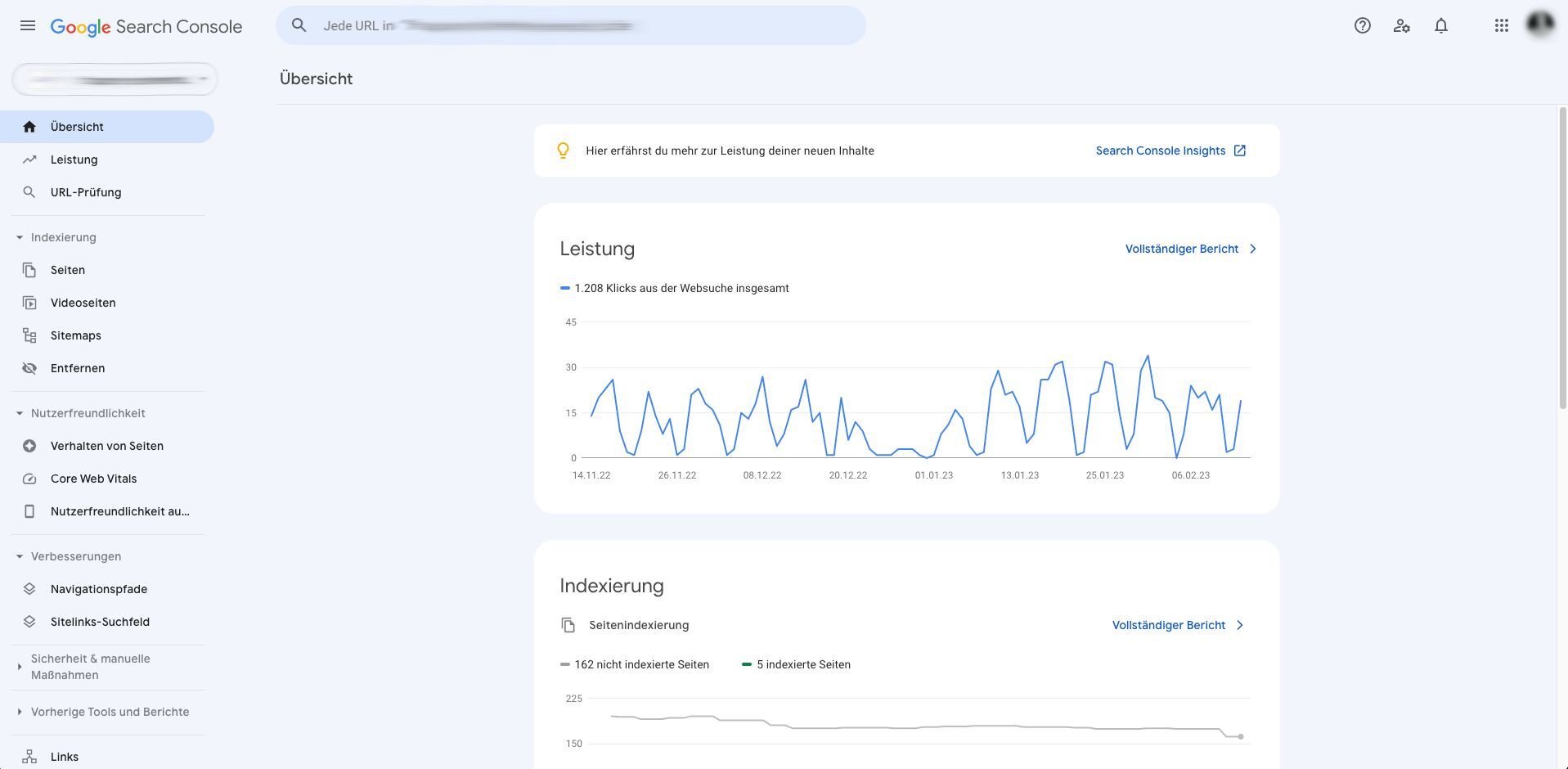 Screenshot Website-Analyse-Tool Google Search Console