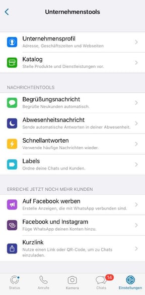 WhatsApp Business Nachrichtentools