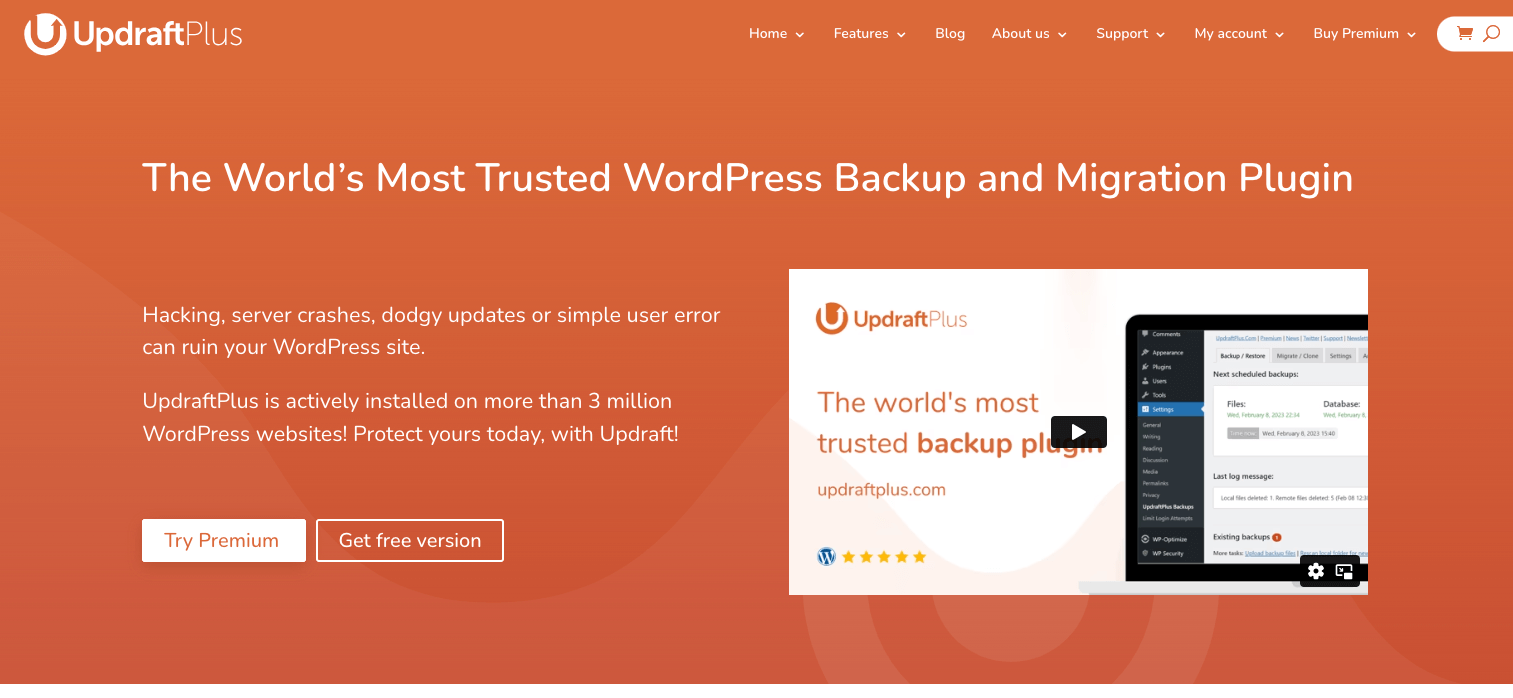 Screenshot WordPress-Backup-Plugin von UpdraftPlus