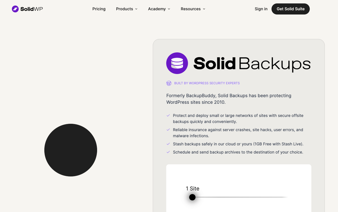 Screenshot WordPress-Backup-Plugin SolidBackups