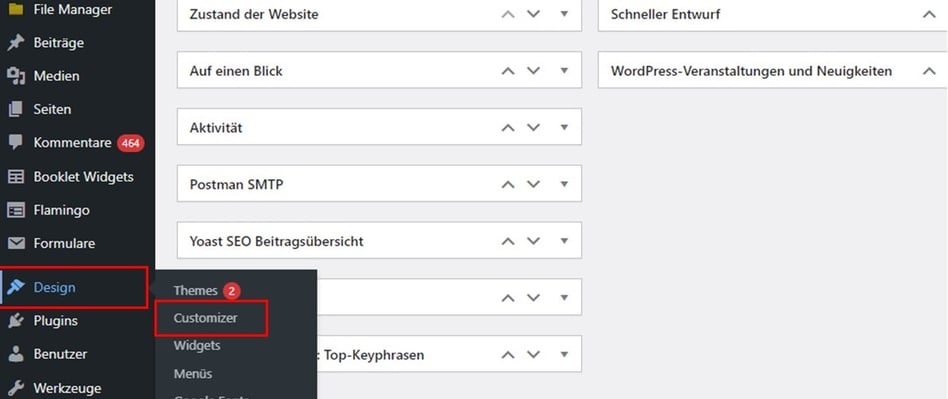 Screenshot mit Schritten, wie man das Favicon zu WordPress hinzufügt