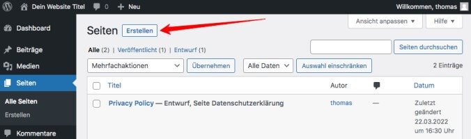 WordPress-Seiten erstellen