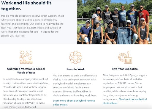 Screenshot Work-Life-Balance Beispiel HubSpot