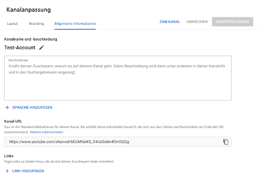 YouTube Kanalname und Kanalbeschreibung erstellen