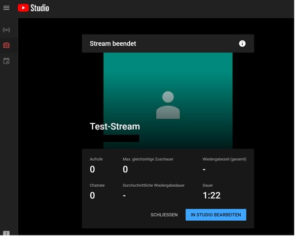 Youtube Livestream Test-Stream Ansicht