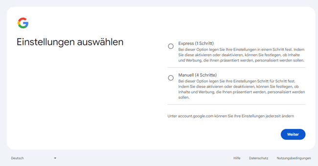Screenshot für die Google-Konto-Einstellungen