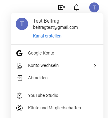 Screenshot des Google Konto Pop-ups