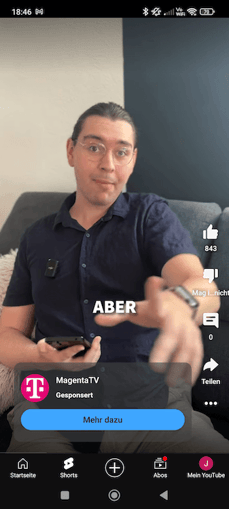 Screenshot einer YouTube-Shorts-Werbung der Telekom