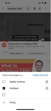 Eine neue YouTube-Playlist wird im Menü erstellt