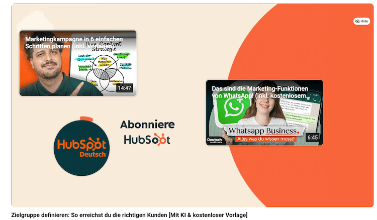 Screenshot der HubSpot Endcard