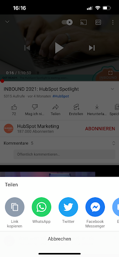 YouTube-Video teilen mit Zeitstempel in der App