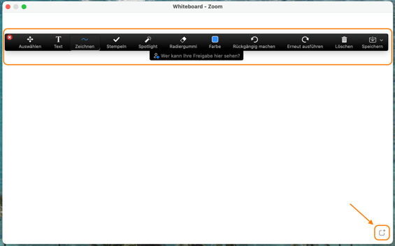 Zoom Whiteboard Werkzeuge und neue Seiten hinzufügen