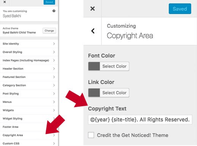 Footer in WordPress copyright bereich